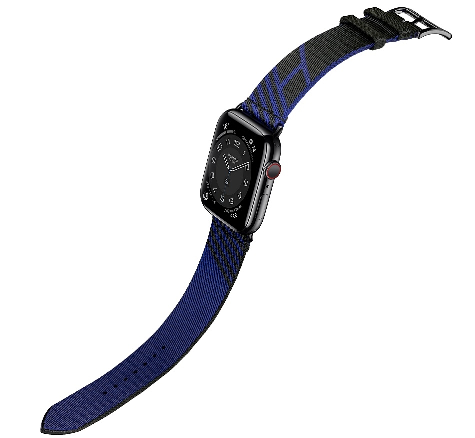 Apple Watch Hermes Series 6 noirbleu saphir H vibration woven Jumping band.jpg