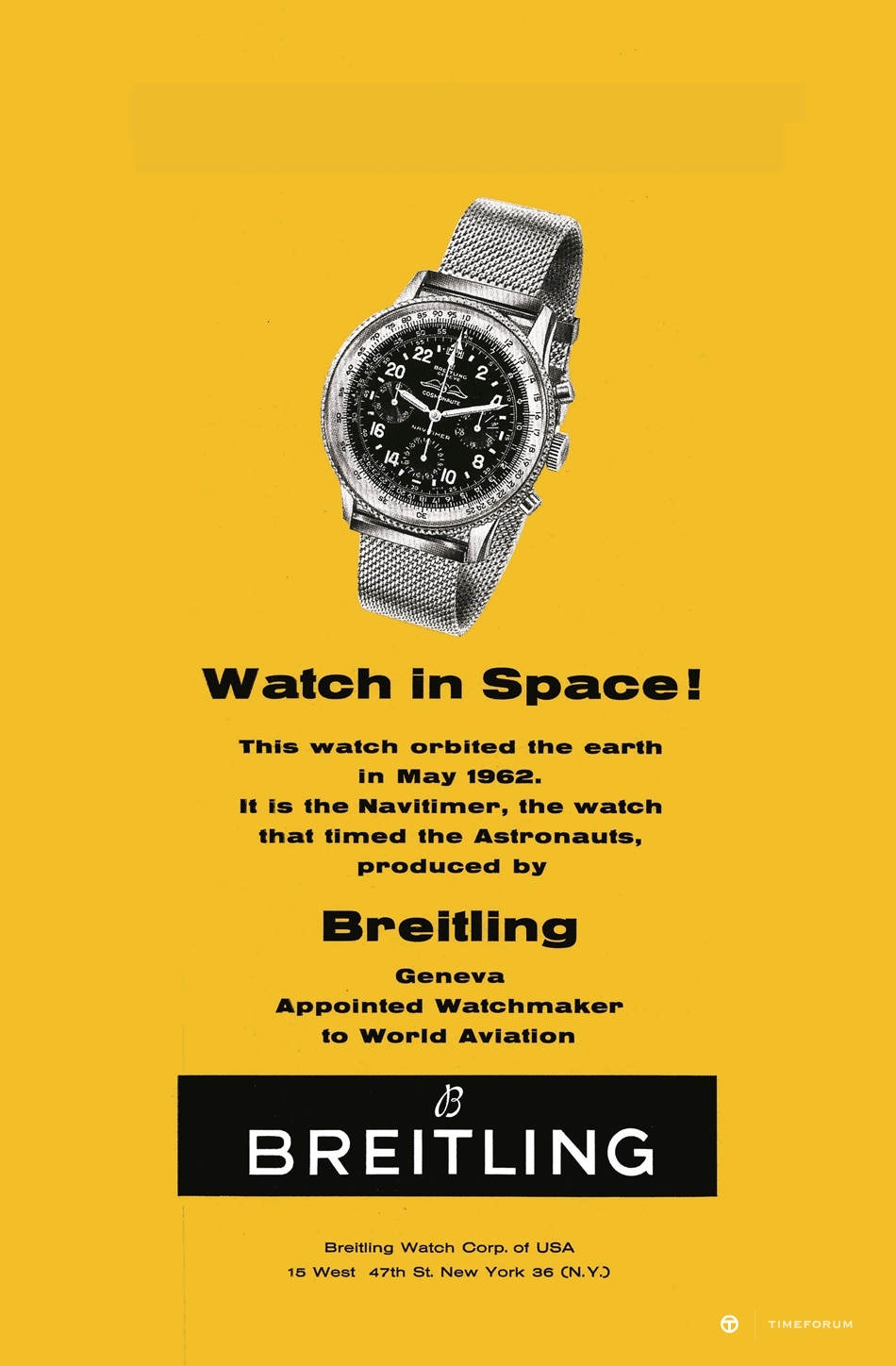 02_Navitimer Cosmonaute advertisement from ca. 1963 for the first Swiss wrist chronograph to travel in space in 1962.jpg