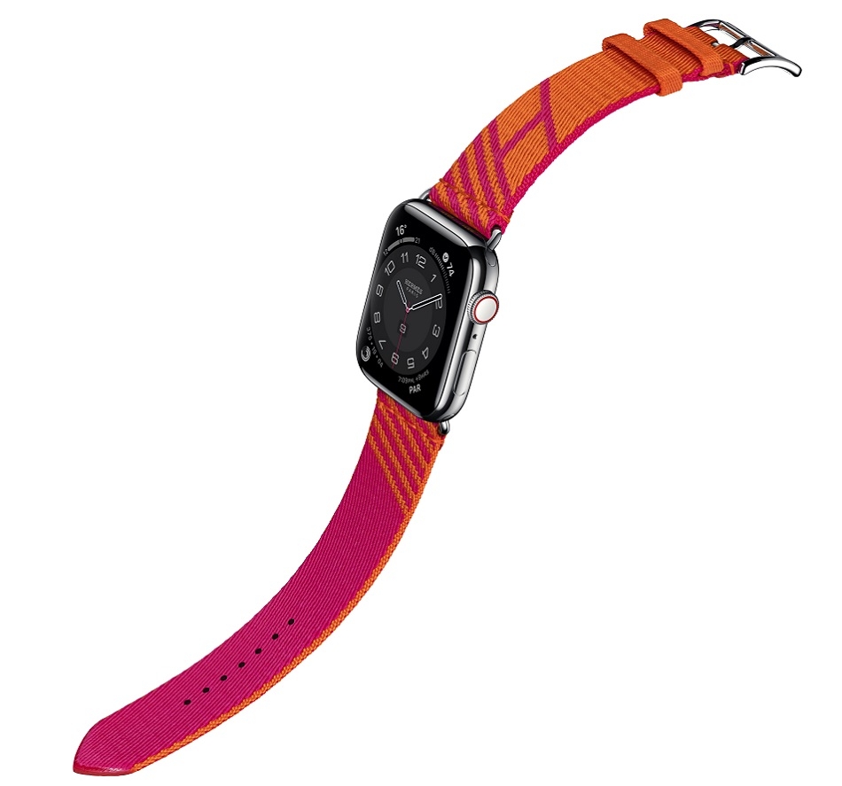 Apple Watch Hermes Series 6 orange  rose Mexico H vibration woven Jumping band.jpg