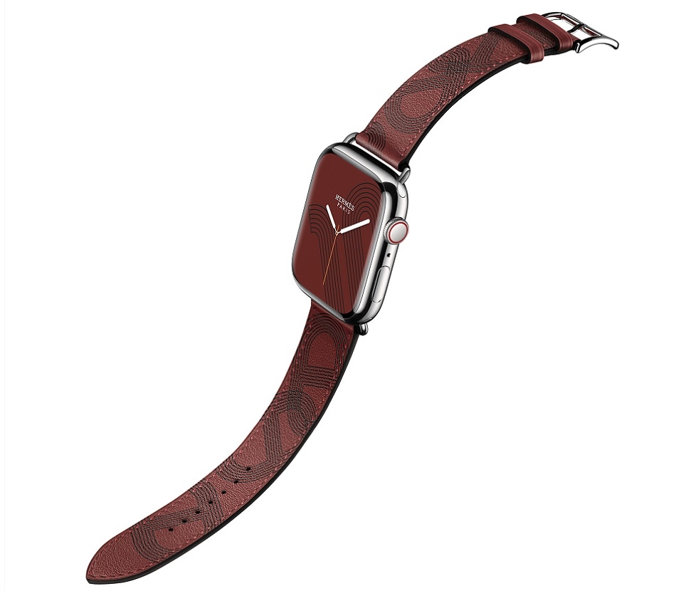 Apple Watch Hermes Series 7 Circuit H bracelet en veau Swift rouge Hnoir.jpg