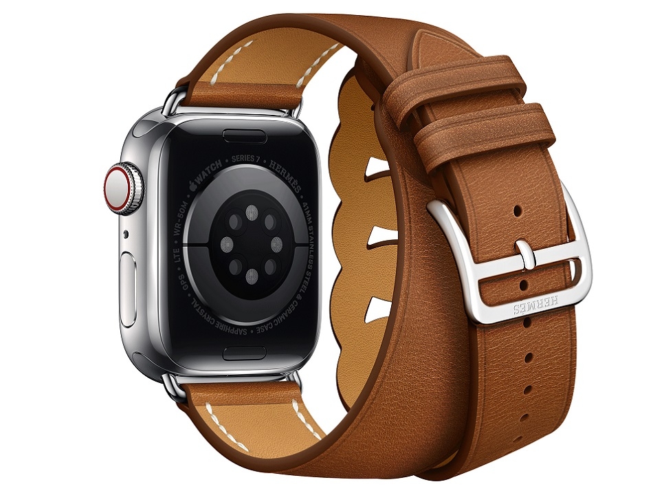 Apple Watch Hermes Series 7 Gourmette 41mm bracelet double tour en veau Barenia (11).jpg