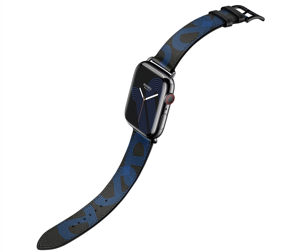 Apple Watch Hermes Series 7 Circuit H bracelet en veau Swift noirbleu electrique.jpg